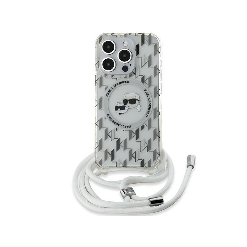 Pouzdro Karl Lagerfeld IML Crossbody Monogram Karl & Choupette Head pro iPhone 15 Pro Max - transparent