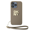 Kryt DKNY WRIST STRAP STOCK LOGO iPhone 15 Pro - béžová