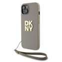 Kryt DKNY WRIST STRAP STOCK LOGO iPhone 15 Plus béžový