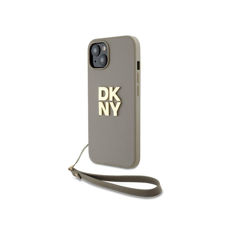 Kryt DKNY WRIST STRAP STOCK LOGO pro iPhone 15 Plus - béžový