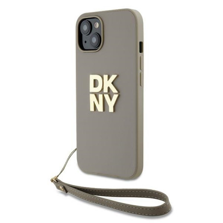Kryt DKNY WRIST STRAP STOCK LOGO iPhone 15 Plus béžový