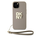 Kryt DKNY WRIST STRAP STOCK LOGO iPhone 15 Plus béžový