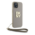 Kryt DKNY WRIST STRAP STOCK LOGO iPhone 15 Plus béžový