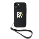 Kryt DKNY Wrist Strap Stock Logo iPhone 15 Plus – černý