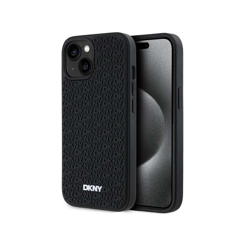 Kryt DKNY 3D RUBBER REPEAT PATTERN pro iPhone 15 / 14 / 13 - černý