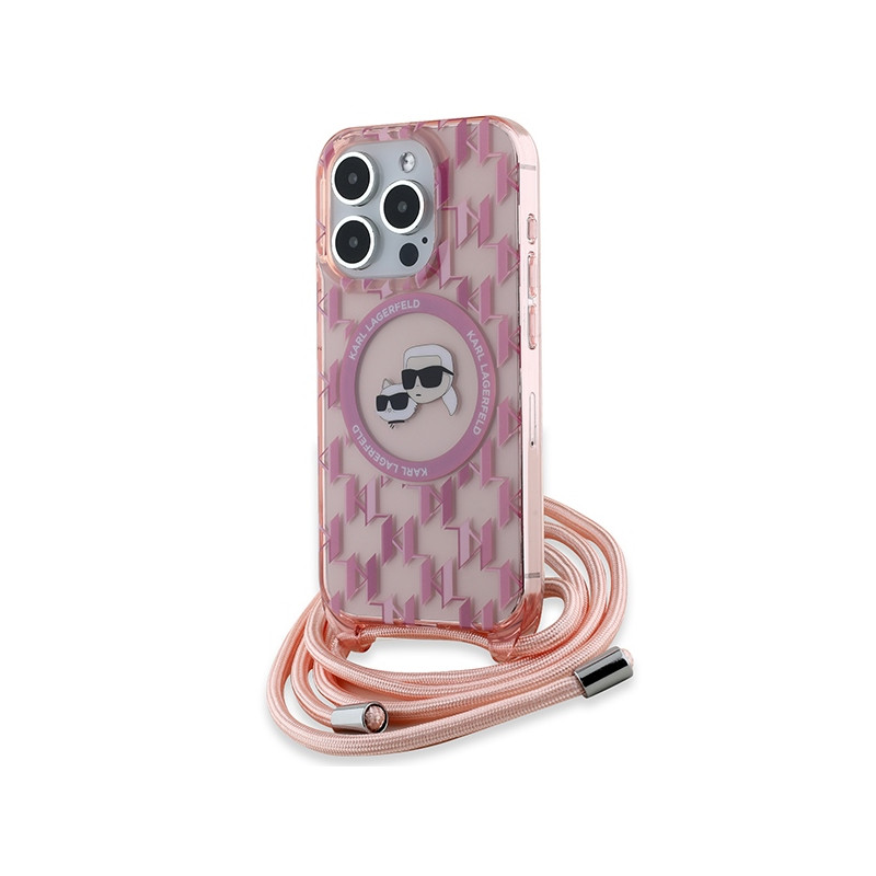 Pouzdro Karl Lagerfeld IML Crossbody Monogram Karl & Choupette Head pro iPhone 15 Pro - růžové