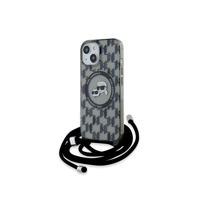 Pouzdro Karl Lagerfeld IML CROSSBODY MONOGRAM Karl & Choupette pro iPhone 15 / iPhone 14 / iPhone 13 - černé