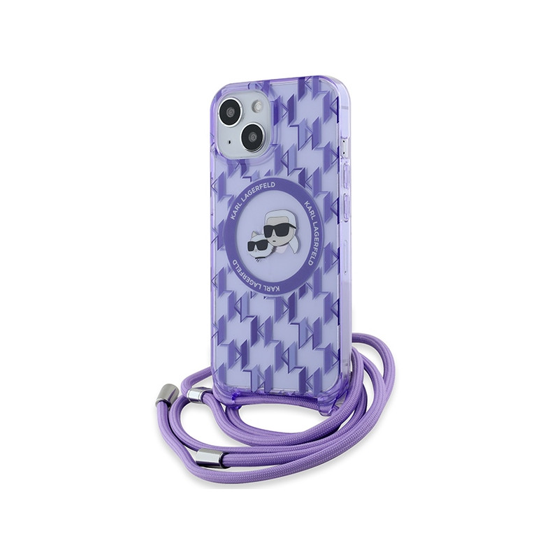 Kryt Karl Lagerfeld IML Crossbody Monogram Karl & Choupette Head pro iPhone 15 / iPhone 14 / iPhone 13 - fialová