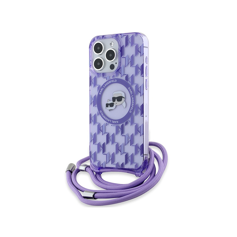 Pouzdro Karl Lagerfeld IML Crossbody Monogram Karl & Choupette Head pro iPhone 15 Pro Max - fialová
