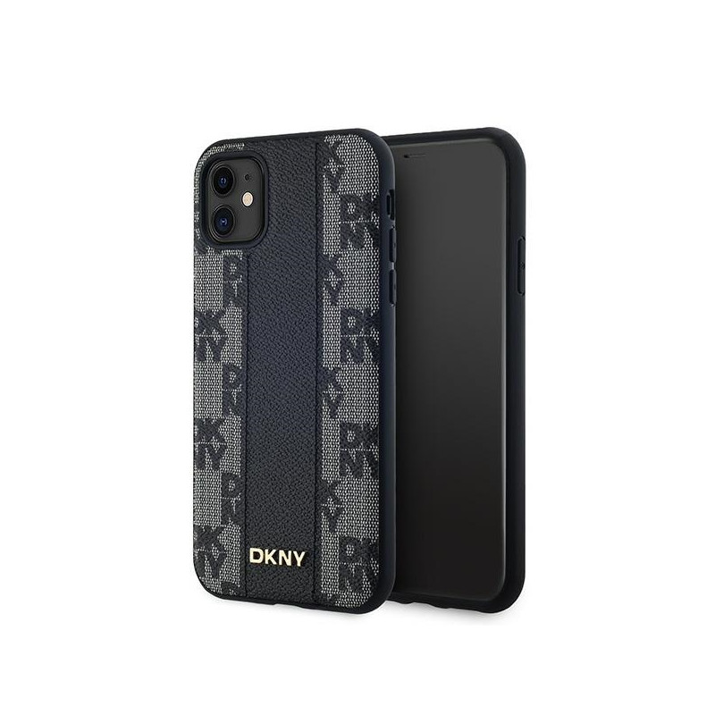 Kryt DKNY LEATHER CHECKERED MONO PATTERN pro iPhone 11 / iPhone XR - černý