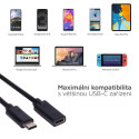 MICROCONNECT Prodlužovací kabel (samec-samice) USB-C 3.1, PD až 60W, 1,5m, černý