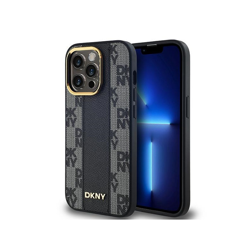 Kryt DKNY Leather Checkered Mono Pattern pro iPhone 13 Pro Max - černý