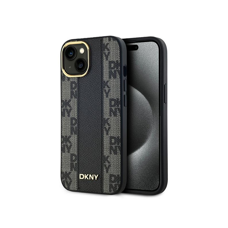 Kryt DKNY LEATHER CHECKERED MONO PATTERN pro iPhone 14 / iPhone 15 / iPhone 13 - černý