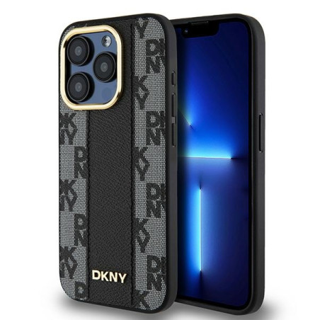 DKNY kožené pouzdro MagSafe pro iPhone 15 Pro – černé