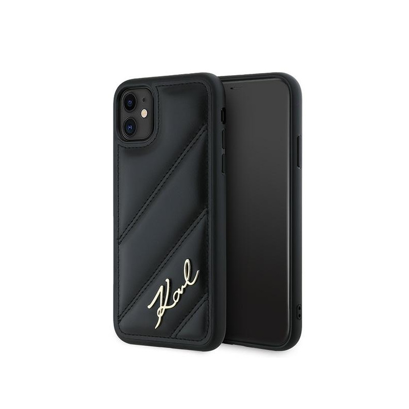 Pouzdro Karl Lagerfeld DIAGONAL QUILTED SCRIPT pro iPhone 11 / iPhone XR - black