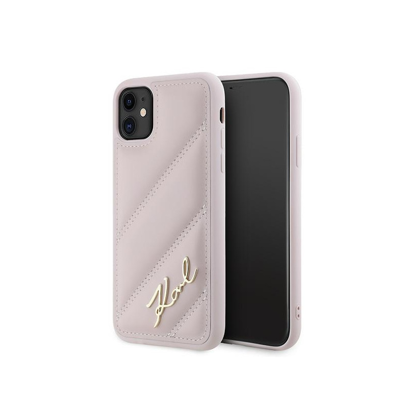 Pouzdro Karl Lagerfeld DIAGONAL QUILTED SCRIPT pro iPhone 11 / XR - pink
