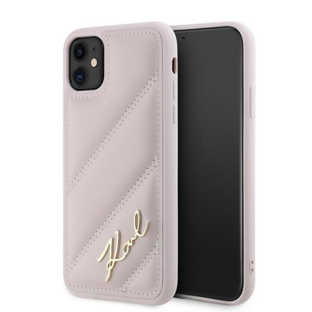 Pouzdro Karl Lagerfeld Diagonal Quilted Script iPhone 11 / XR - pink