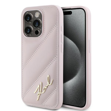 Pouzdro Karl Lagerfeld DIAGONAL QUILTED SCRIPT iPhone 15 Pro - růžov