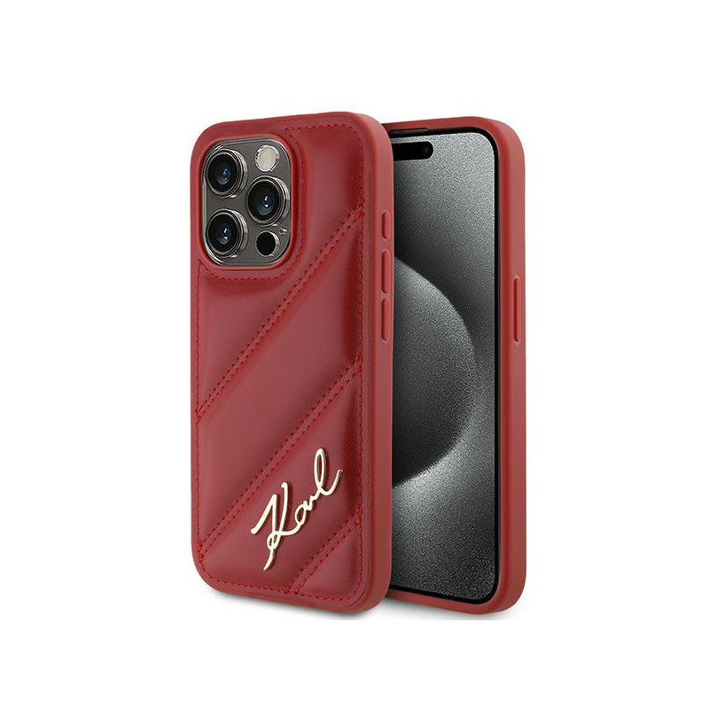 Kryt Karl Lagerfeld DIAGONAL QUILTED SCRIPT pro iPhone 15 Pro - červený