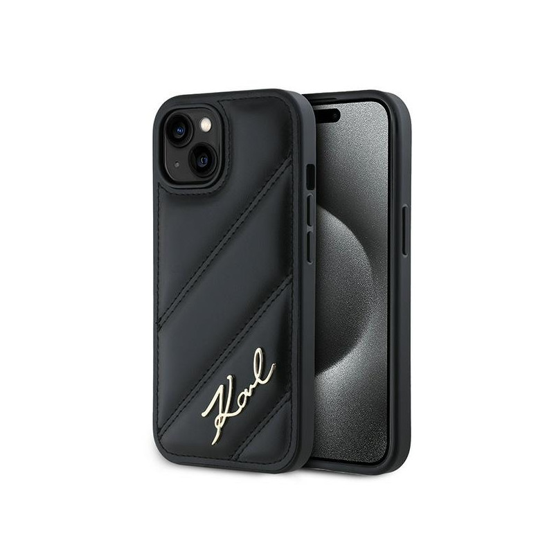 Kryt Karl Lagerfeld DIAGONAL QUILTED SCRIPT pro iPhone 15 / 14 / 13 - černý