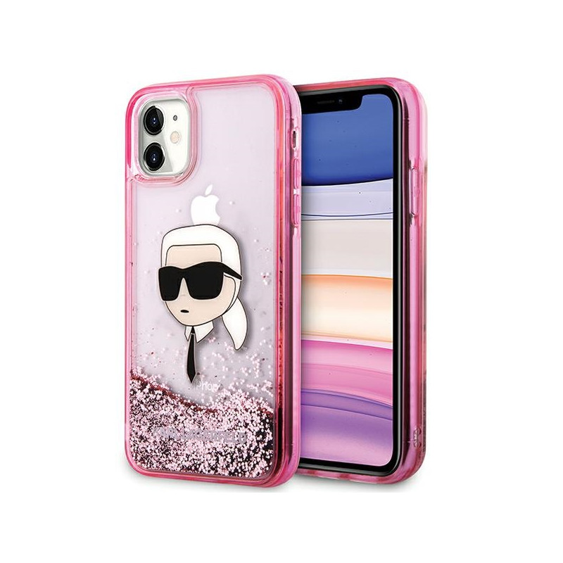 Kryt Karl Lagerfeld GLITTER KARL HEAD pro iPhone 11/XR - pink