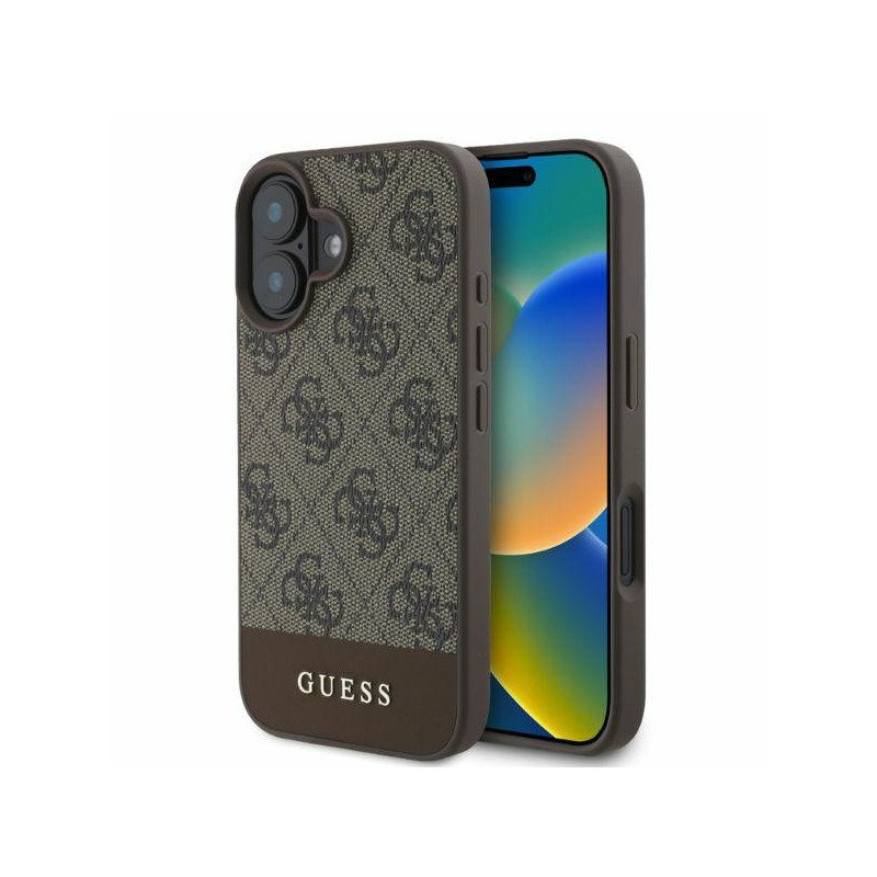Kryt Guess 4G BOTTOM STRIPE pro iPhone 16 - hnědý