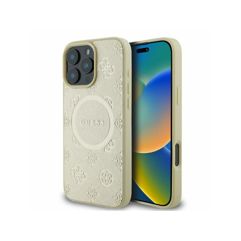 Kryt GUESS SAFFIANO PEONY Classic pro iPhone 16 Pro - zlatá
