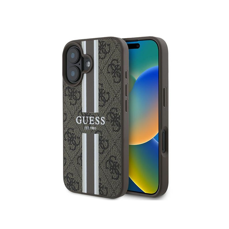 Kryt Guess 4G PRINTED STRIPES pro iPhone 16 Plus - hnědý