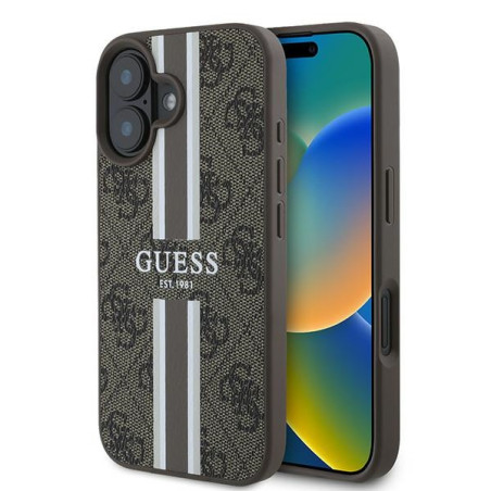 Kryt Guess 4G PRINTED STRIPES pro iPhone 16 Plus - hnědý