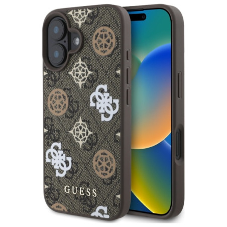Kryt Guess Peony On 4G Background MagSafe iPhone 16 – hnědý