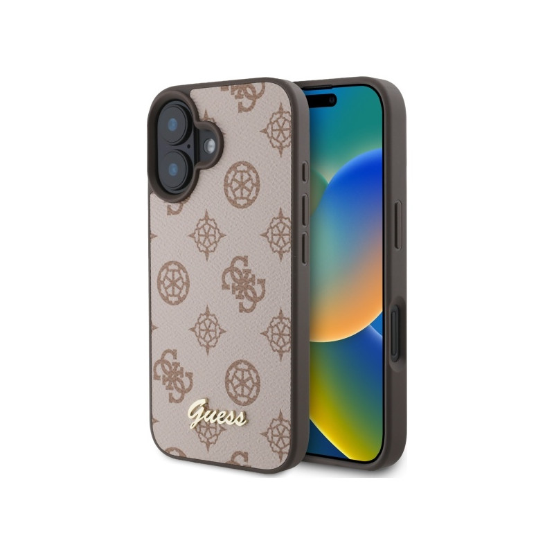 Kryt Guess PEONY SCRIPT pro iPhone 16 - hnědý