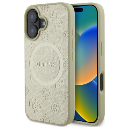 Kryt Guess SAFFIANO PEONY CLASSIC Logo iPhone 16 - zlatá