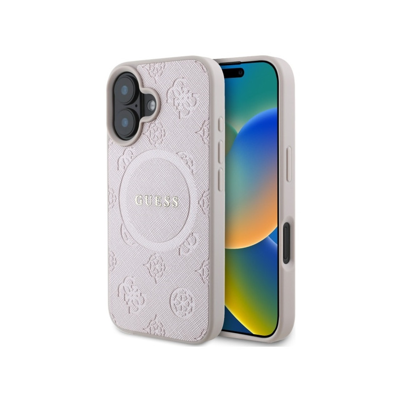 Kryt Guess SAFFIANO PEONY CLASSIC Logo MagSafe pro iPhone 16 - růžová