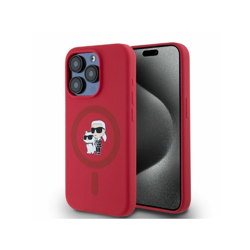 Kryt Karl Lagerfeld SILICONE KARL&CHOUPE TTE HEADS Ring pro iPhone 15 Pro - červený