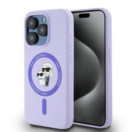 Kryt Karl Lagerfeld SILICONE KARL&Choupette pro iPhone 15 Pro - fialov