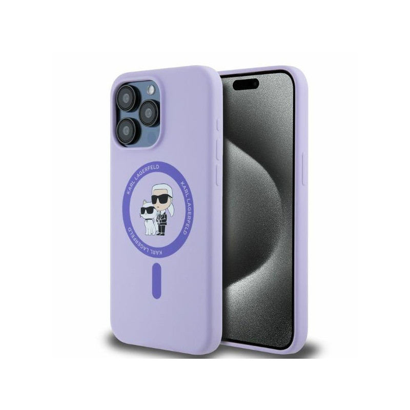 Kryt Karl Lagerfeld SILICONE KARL&CHOU PETTE HEADS RING MagSafe pro iPhone 15 Pro Max - fialová