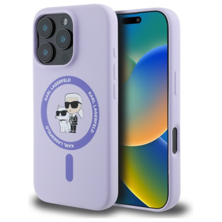 Kryt Karl Lagerfeld SILICONE KARL&CHOUPETTE pro iPhone 16 Pro - fialov