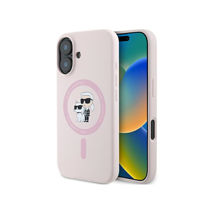Kryt Karl Lagerfeld SILICONE KARL&Choupette Heads pro iPhone 16 Plus - růžová