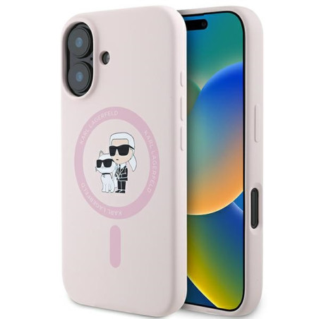 Kryt Karl Lagerfeld SILICONE KARL&Choupette pro iPhone 16 Plus - růž