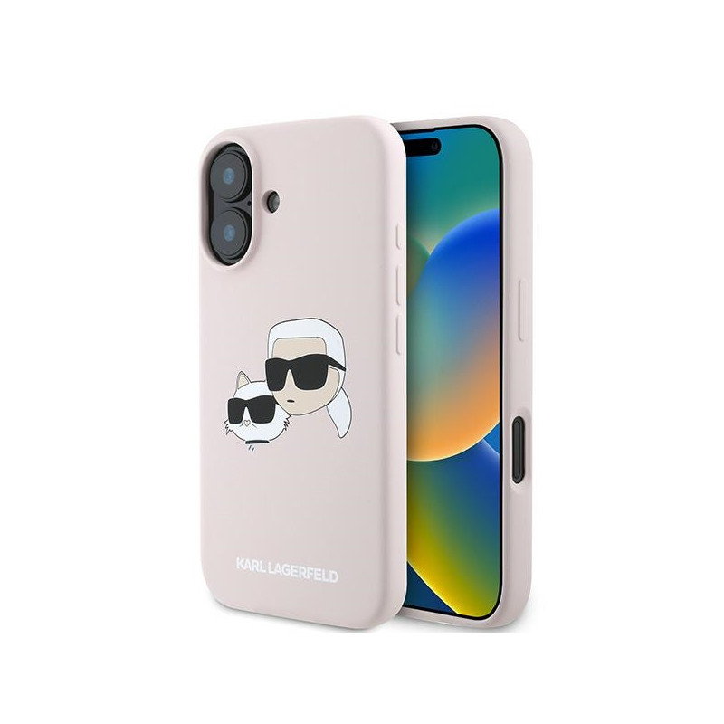 Kryt Karl Lagerfeld SILICONE Nauble Heads Print pro iPhone 16 Plus - růžová