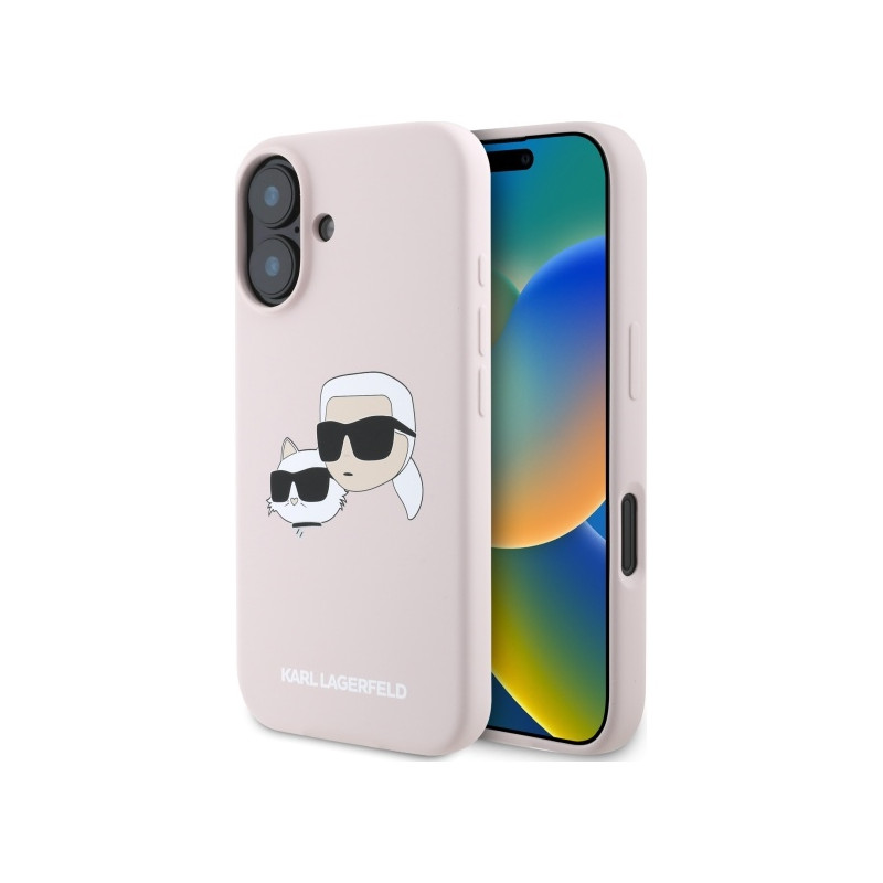 Kryt Karl Lagerfeld SILICONE NAUBLE HEADS Print pro iPhone 16 - růžová