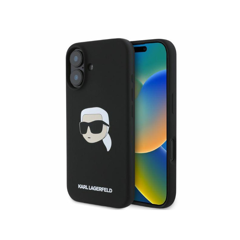 Kryt Karl Lagerfeld SILICONE Karl Head Print pro iPhone 16 - černý