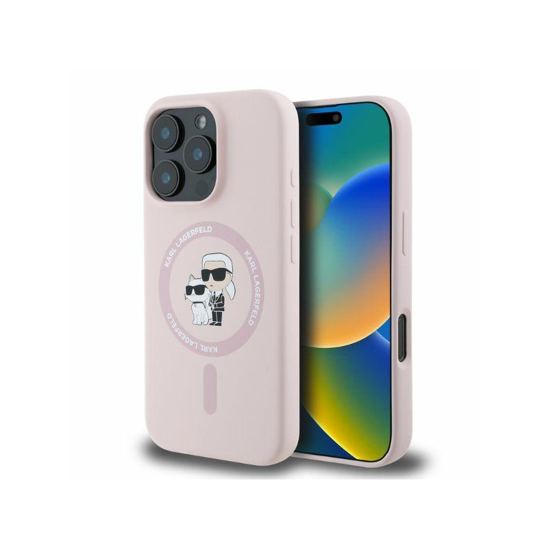 Kryt Karl Lagerfeld SILICONE Karl&Choupette HEADS pro iPhone 16 Pro Max - růžový