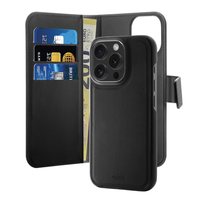 Pouzdro Puro Wallet Detachable MagSafe 2in1 pro iPhone 16 Pro Max - černé