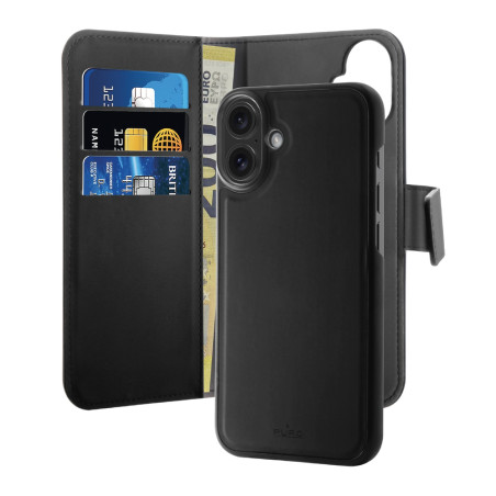 Pouzdro Puro Wallet Detachable MagSafe 2v1 pro iPhone 16 – černé
