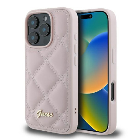 Kryt Guess Quilted Metal Logo iPhone 16 Pro - růžová