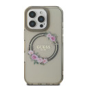 Pouzdro Guess IML Flowers Wreath iPhone 16 Pro - černé