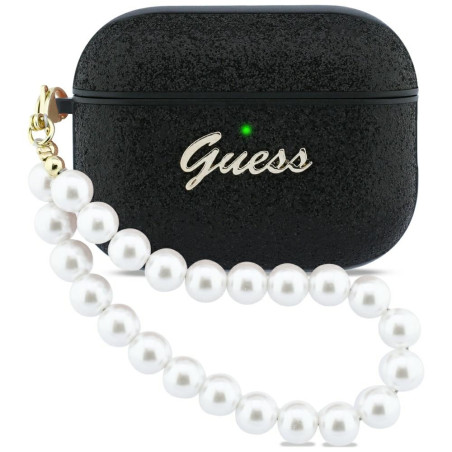 Pouzdro Guess Glitter Pearl Strap pro AirPods Pro 3 - černé