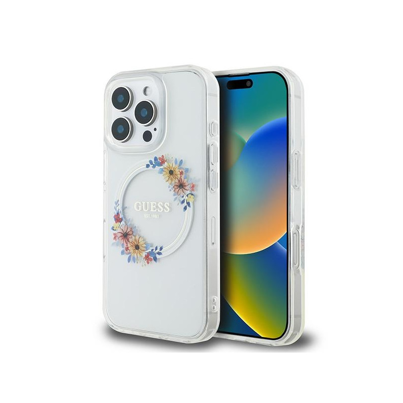Kryt Guess IML FLOWERS pro iPhone 16 Pro - clear
