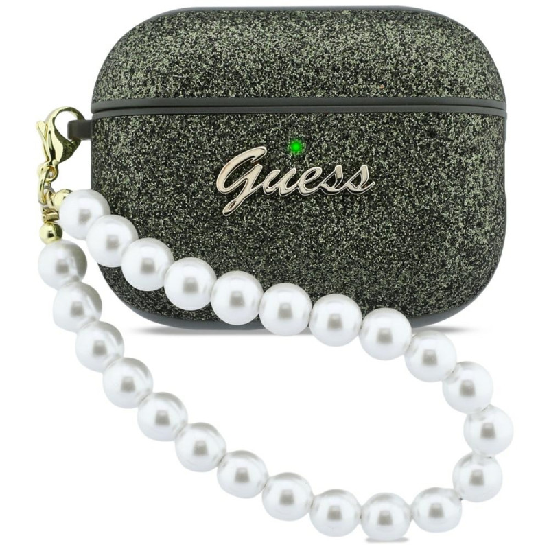 Pouzdro Guess GLITTER PEARL STRAP CASE pro AirPods Pro 3 - black and glitter